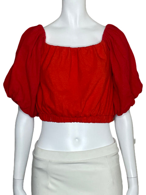 Top Zara Mangas Puff Puntos Naranja-Talla M