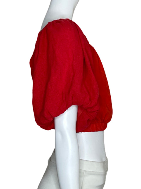 Top Zara Mangas Puff Puntos Naranja-Talla M