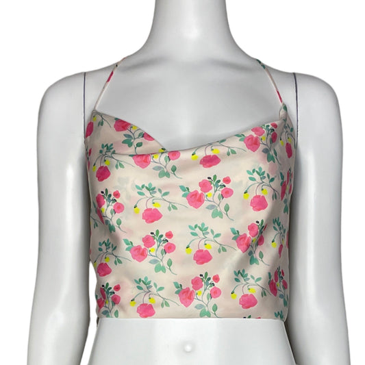Top Zara Satinado Floral Blanco-Talla S