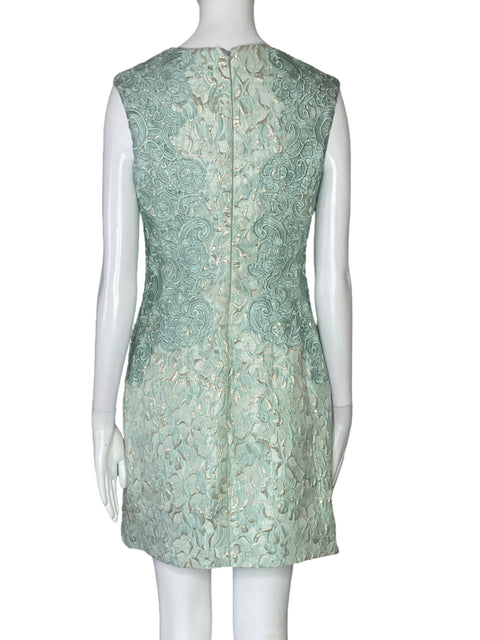 Vestido Aidan Mattox Encaje Metalizado Verde-Talla 4