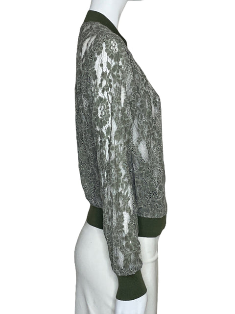 Bomber Zara Encajes Cremallera Verde-Talla M