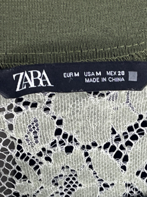 Bomber Zara Encajes Cremallera Verde-Talla M