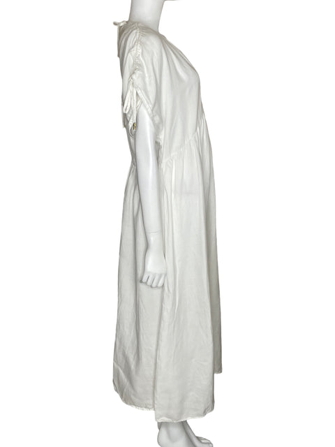 Vestido Sfera Midi Escote V Blanco-Talla L