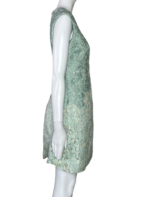 Vestido Aidan Mattox Encaje Metalizado Verde-Talla 4