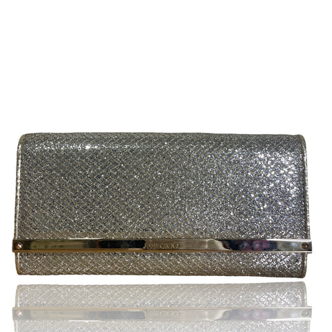 * Cartera Jimmy Choo Clutch Metalizado Plateado-Talla U