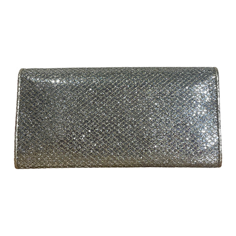 * Cartera Jimmy Choo Clutch Metalizado Plateado-Talla U
