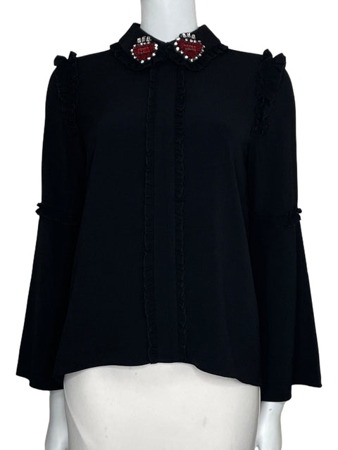 Blusa Sister Jane Manga Larga Piedras Negro-Talla S