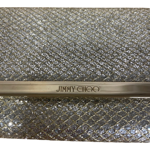 * Cartera Jimmy Choo Clutch Metalizado Plateado-Talla U