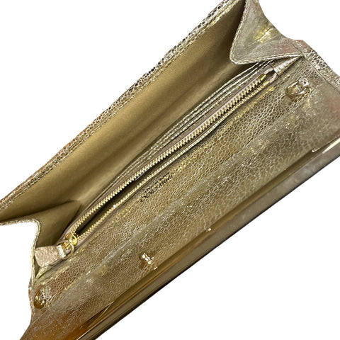 * Cartera Jimmy Choo Clutch Metalizado Plateado-Talla U