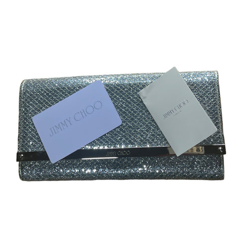 * Cartera Jimmy Choo Clutch Metalizado Plateado-Talla U