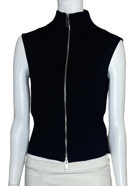 Top Zara Cremallera Cuello Alto Negro-Talla S