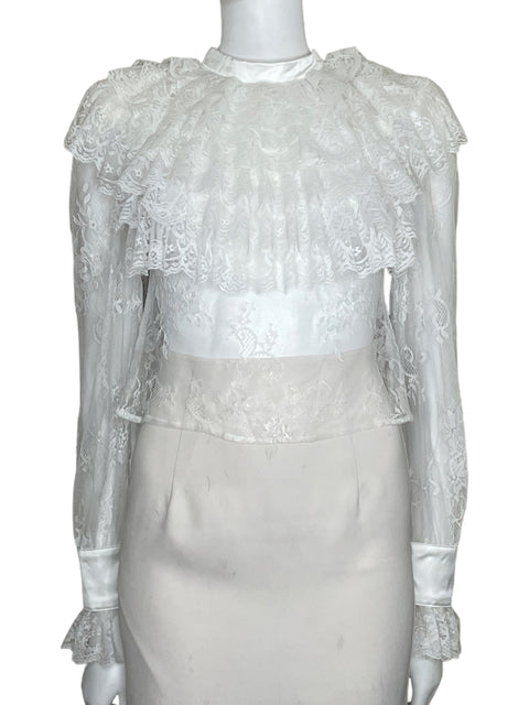 Blusa Tesoro TPS Encaje Vuelos Blanco-Talla M