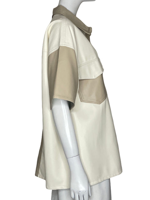 Camisa Lelis Efecto Piel Bolsillos Beige - Talla L