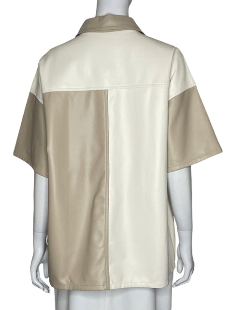 Camisa Lelis Efecto Piel Bolsillos Beige - Talla L
