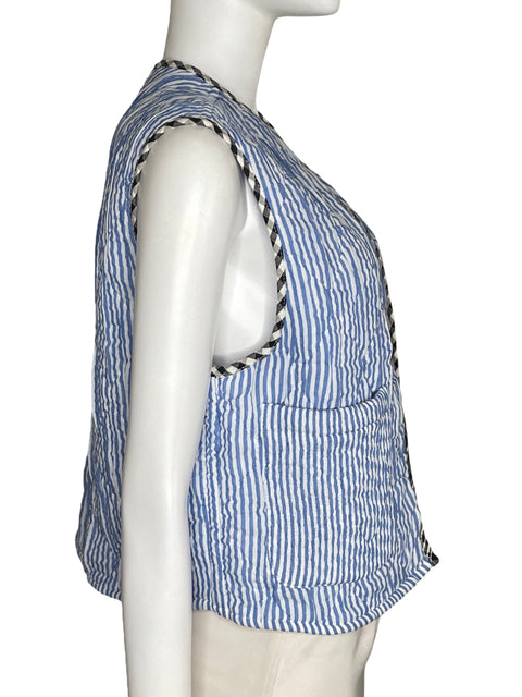 Chaleco Zara Rayas Abierto Azul-Talla XS