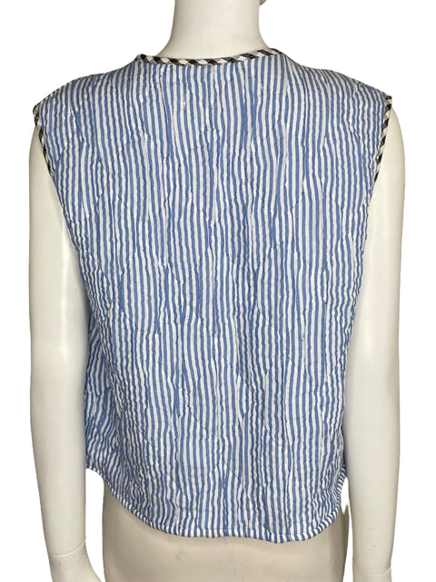 Chaleco Zara Rayas Abierto Azul-Talla XS