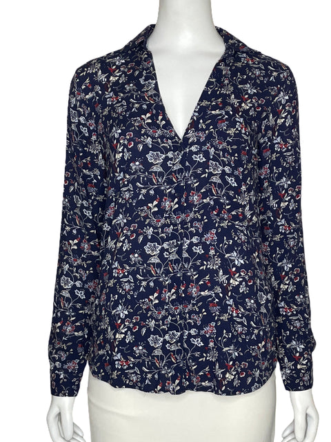 Camisa Zara Floral Bolsillo Azul-Talla XS