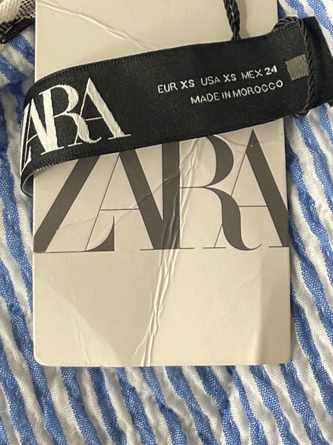 Chaleco Zara Rayas Abierto Azul-Talla XS