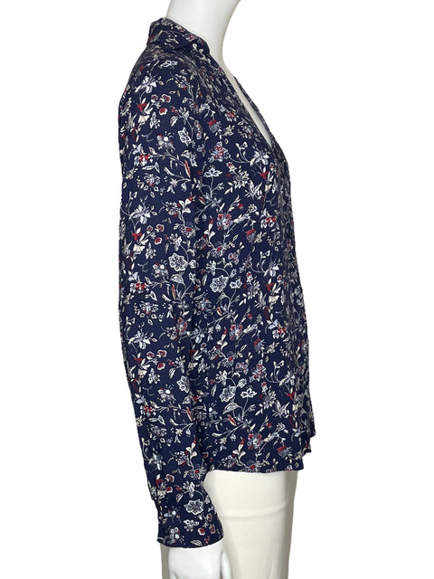 Camisa Zara Floral Bolsillo Azul-Talla XS