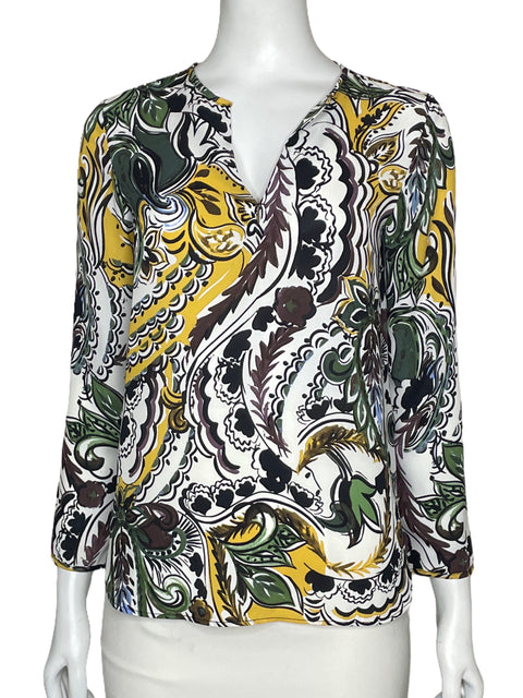Blusa Zara Estampada Blanco-Talla XS
