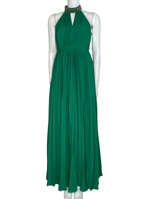 Vestido Calvin Klein Plisado Halter Verde-Talla 4