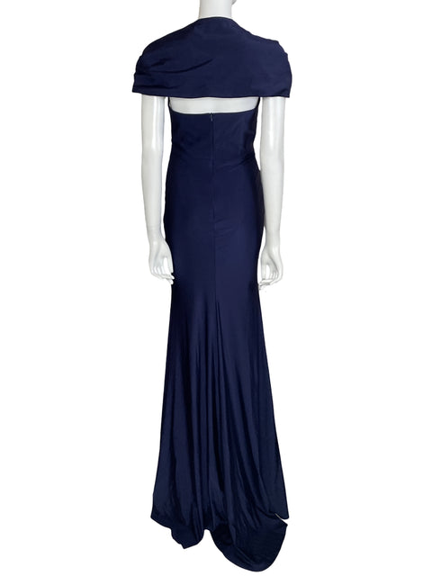 Vestido Cinderella Divine Maxi Drapeado Azul-Talla 6