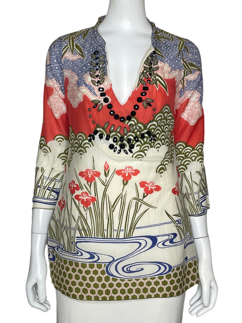 Blusa HaleBob Cabana Estampada Blanco-Talla XS