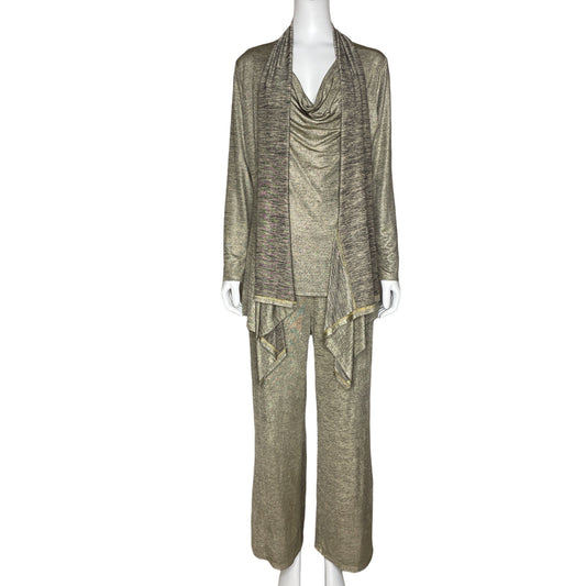 Set Clara Sun Woo Cardigan Blusa y Pantalón Brillante Dorado -  Talla L