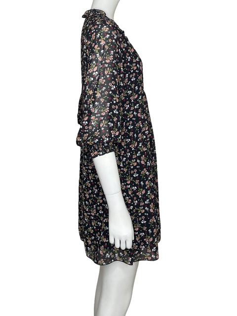 Vestido Zara Floral Escote V Negro-Talla XS