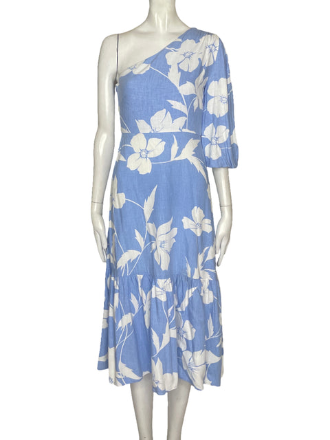 Vestido BCBG One Shoulder Hojas Azul - Talla XXS