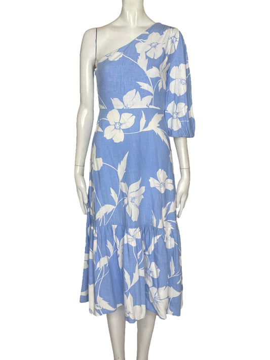 Vestido BCBG One Shoulder Hojas Azul - Talla XXS