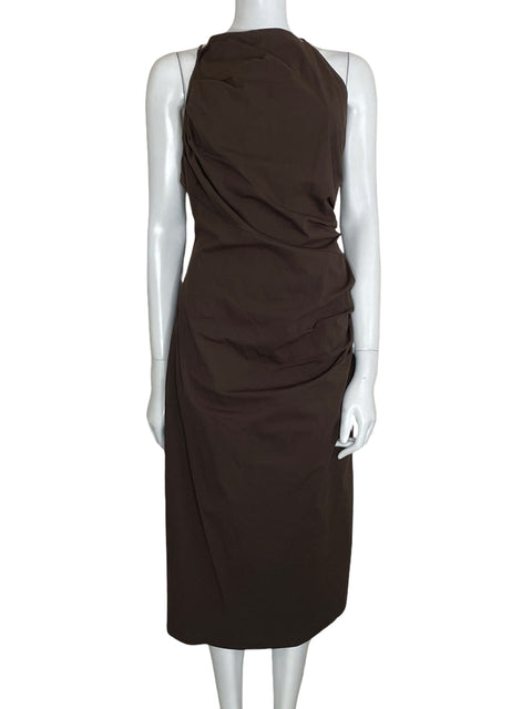 Vestido Zara Drapeado Marrón-Talla XL