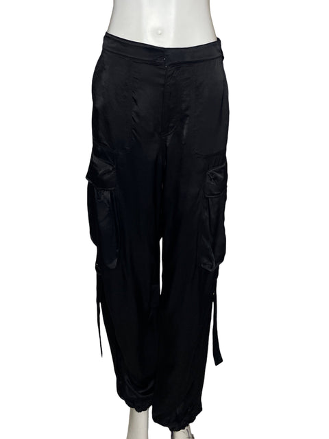 Pantalón Zara Cargo Satinado Bolsillos Negro - Talla M
