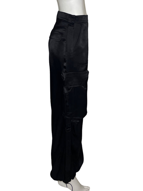 Pantalón Zara Cargo Satinado Bolsillos Negro - Talla M