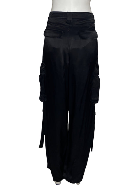 Pantalón Zara Cargo Satinado Bolsillos Negro - Talla M