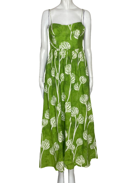 Vestido Zara Tiras Flores Verde - Talla XS