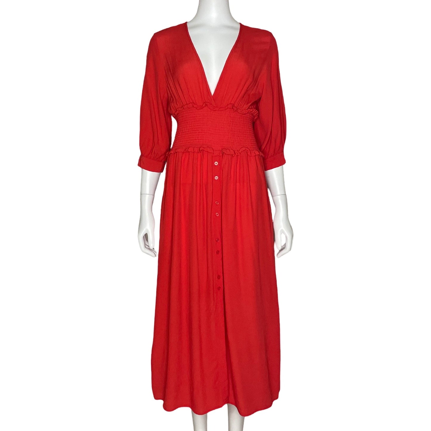 Vestido Zara Mangas Puff Rojo-Talla S