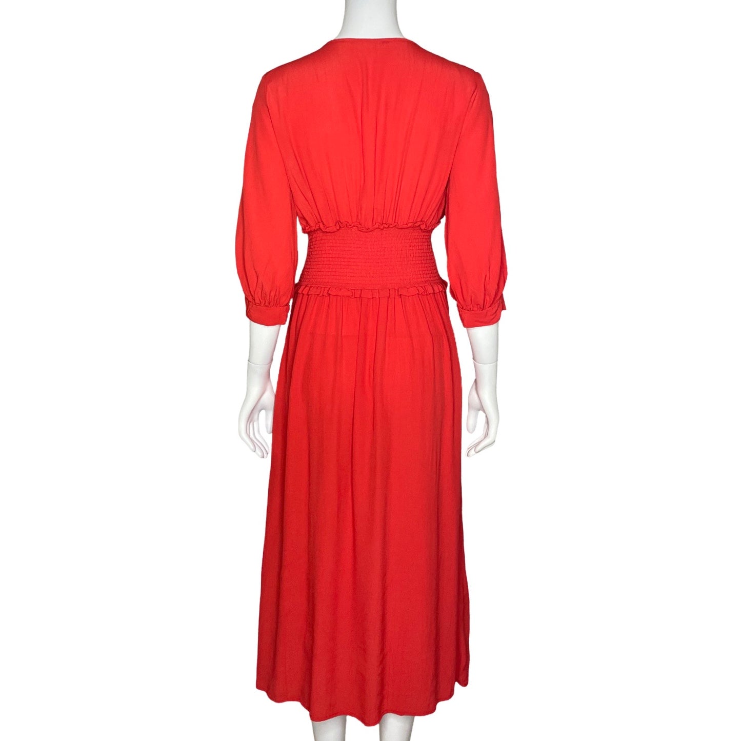 Vestido Zara Mangas Puff Rojo-Talla S