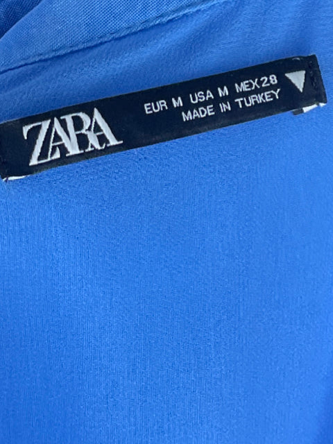 Blusa Zara Crop Mangas Abullonadas Azul - Talla M