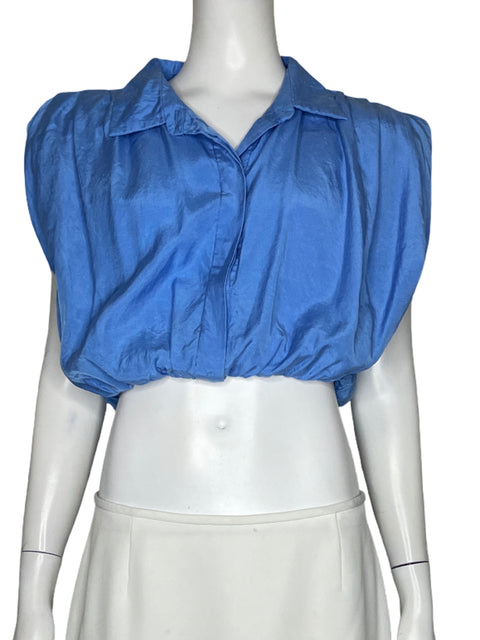 Blusa Zara Crop Mangas Abullonadas Azul - Talla M