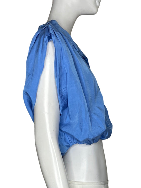 Blusa Zara Crop Mangas Abullonadas Azul - Talla M