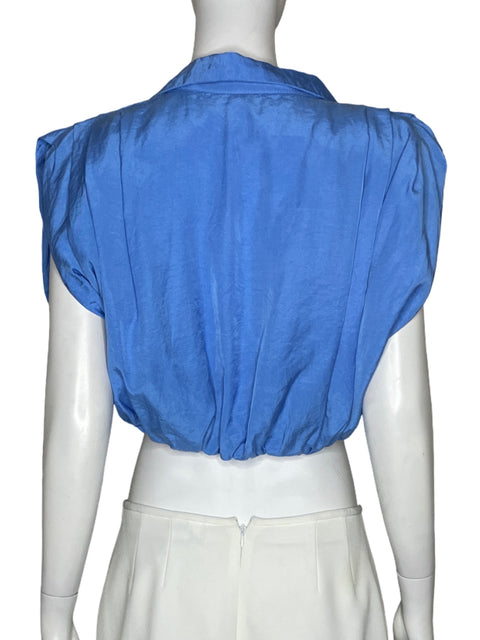 Blusa Zara Crop Mangas Abullonadas Azul - Talla M