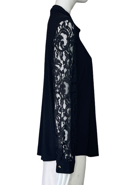 Blusa Anne Klein Encaje Botones Negro-Talla L