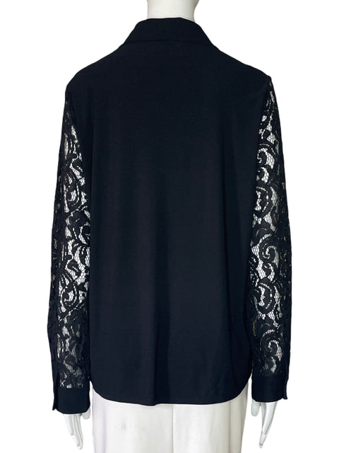 Blusa Anne Klein Encaje Botones Negro-Talla L