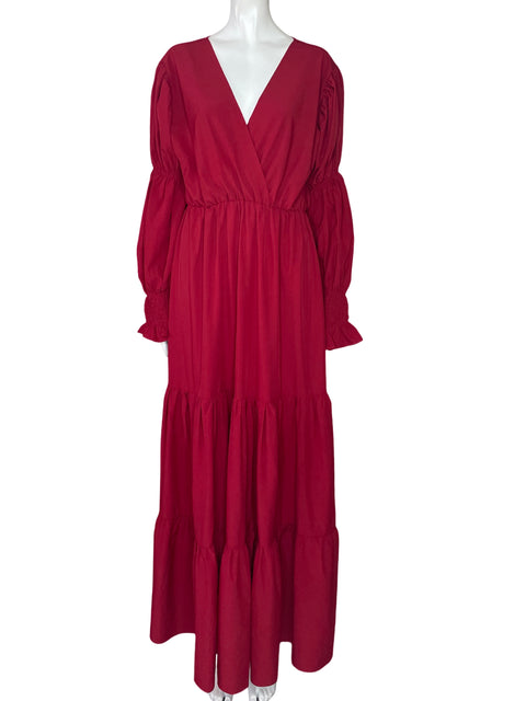 Vestido Matiza Mangas Puff Rojo-Talla L