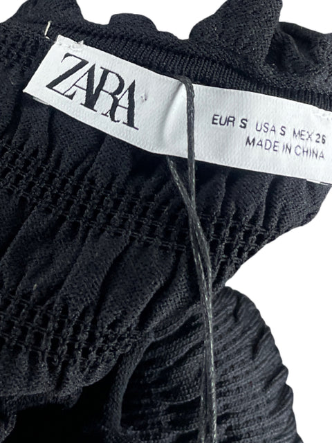 Top Zara Acanalado Mangas Larga Negro - Talla S
