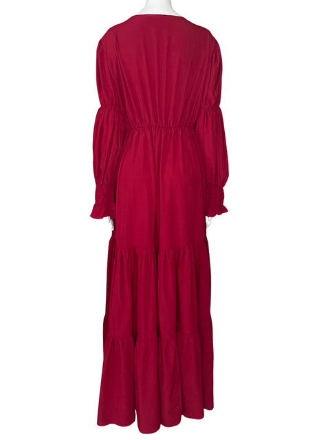 Vestido Matiza Mangas Puff Rojo-Talla L