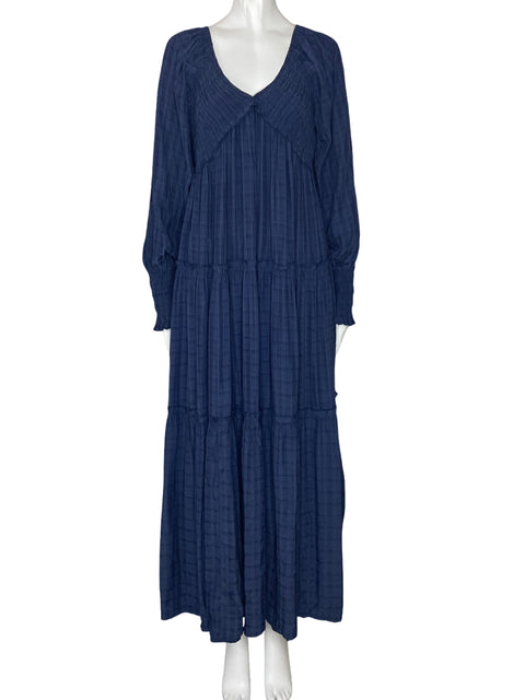 Vestido R.Vivimo Cuello V Fruncido Azul-Talla XL