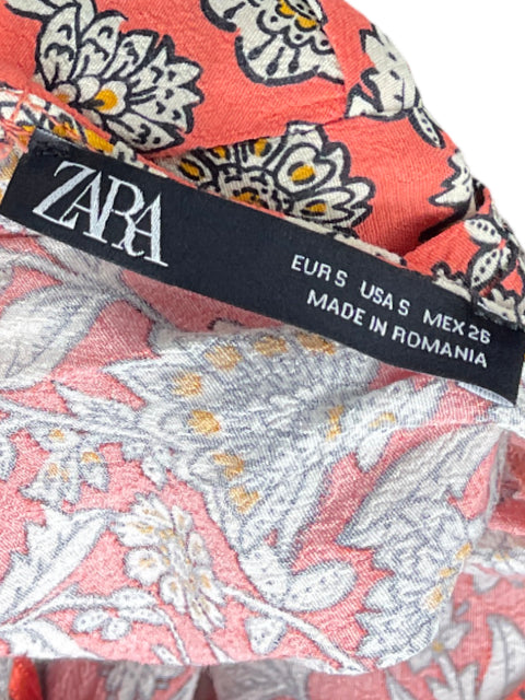 Vestido Zara Drapeado Flores Rosado - Talla S