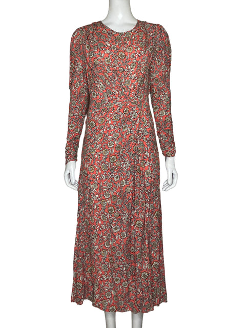 Vestido Zara Drapeado Flores Rosado - Talla S